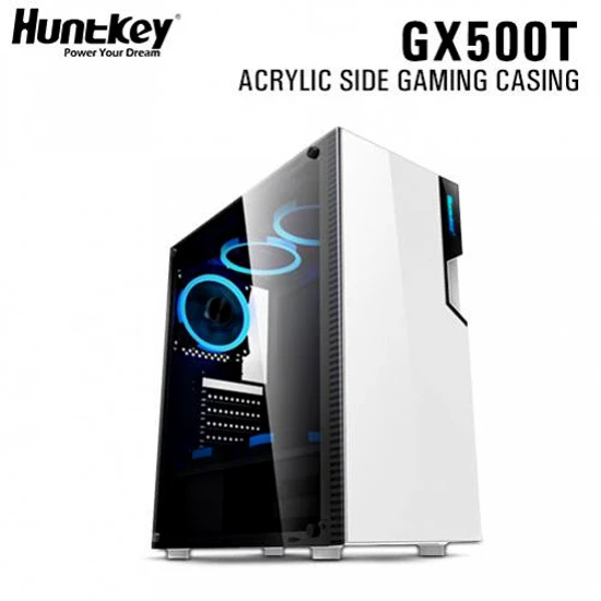 حافظة ألعاب HUNTKEY GX500T ATX ذات الجانب الأكريليكي - بيضاء