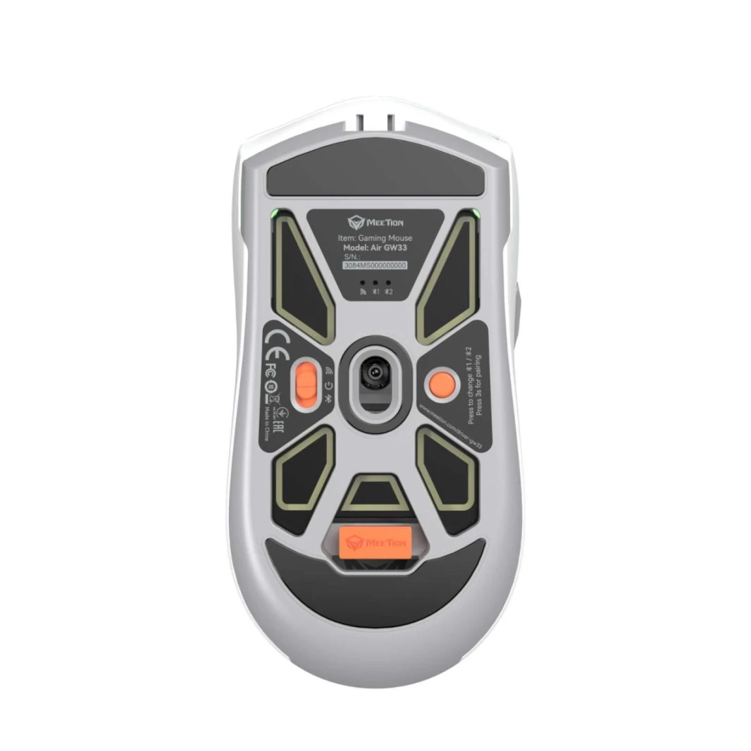 Meetion GW33 Tri-Mode 2.4G Wireless Bluetooth & Wired Gaming Ergonomic Mouse -White
