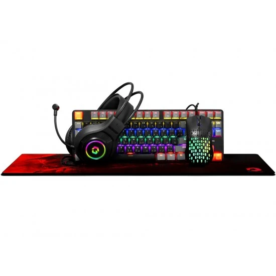 مجموعة الألعاب GAMEON VIPER X الكل في واحد مع لوحة مفاتيح ميكانيكية LED 80% وسماعة رأس RGB وماوس UO إلى 3600 نقطة في البوصة ولوحة ماوس