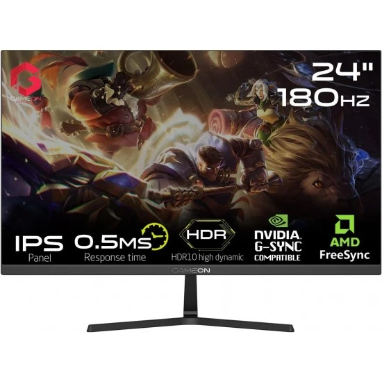 شاشة ألعاب GAMEON GOPS24180IPS مقاس 24 بوصة FHD بمعدل تحديث 180 هرتز ووقت استجابة 0.5 مللي ثانية وتقنية HDR ولوحة IPS سريعة ومتوافقة مع تقنية G-SYNC وتقنية المزامنة التكيفية