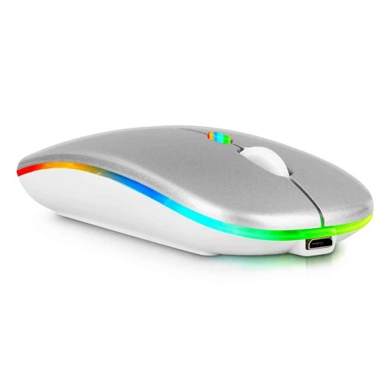 IMICE E-1300 RECHARGEABLE BLUETOOTH DUAL MODE MUTE LUMINOUS WIRELESS MOUSE - SILVER