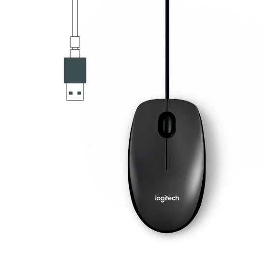 ماوس لوجيتك M100 سلكي بصري USB للاستخدام باليد اليمنى واليسرى بحجم كامل ومريح (أسود)