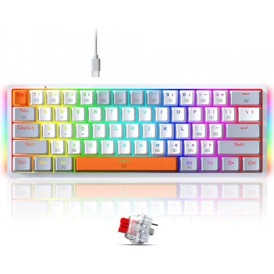 لوحة مفاتيح ميكانيكية للألعاب من REDRAGON AKALI K642 WGO-RGB مكونة من 61 مفتاحًا ومتينة بنسبة 60% مصنوعة من مادة ABS - مفتاح أحمر