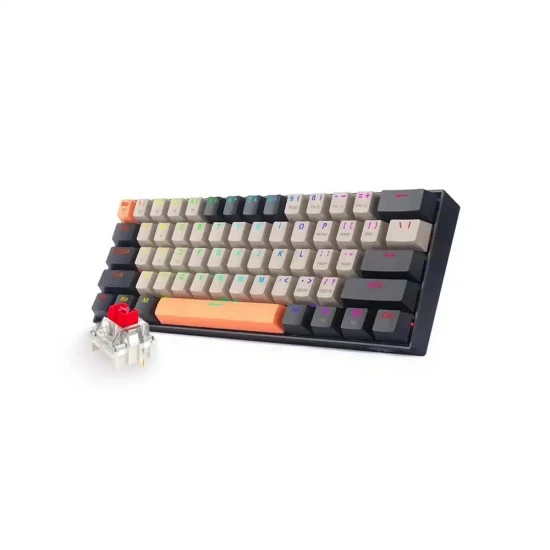 لوحة مفاتيح ألعاب ميكانيكية صغيرة الحجم REDRAGON K530 DRACONIC PRO RGB 60% 3 أوضاع لاسلكية 2.4 جيجاهرتز مزودة بتقنية البلوتوث و61 مفتاحًا ومفاتيح مقاومة للغبار باللون البني