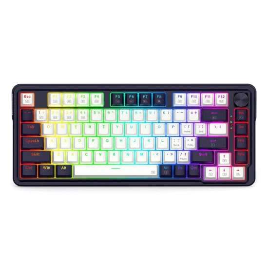 لوحة مفاتيح الألعاب REDRAGON K673 PRO TRI-MODE CONNECTIVITY 75% 81 مفتاحًا مفاتيح حمراء خطية قابلة للتبديل السريع مع حشية لاسلكية RGB - أزرق غامق