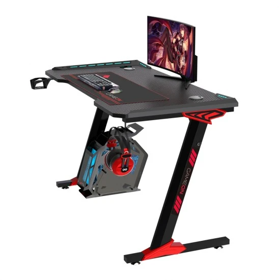 مكتب ألعاب GAMEON RAPTOR II SERIES Z-SHAPED RGB FLOWING LIGHT (140*60*72CM) مع خطاف سماعة رأس وحامل أكواب - أسود