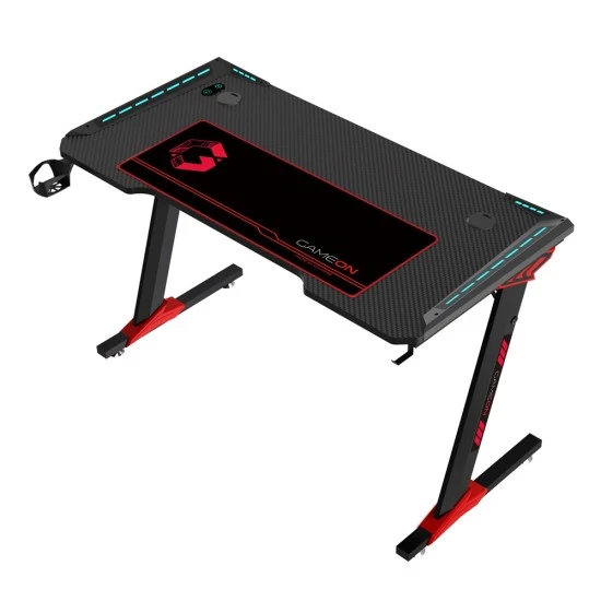 مكتب ألعاب GAMEON RAPTOR II SERIES Z-SHAPED RGB FLOWING LIGHT (140*60*72CM) مع خطاف سماعة رأس وحامل أكواب - أسود