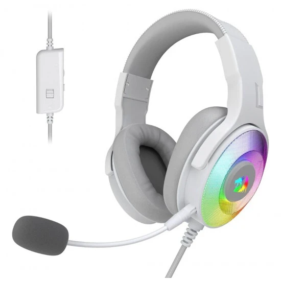 سماعة رأس سلكية REDRAGON H350 PANDORA RGB للألعاب مع إضاءة خلفية ديناميكية RGB ومشغلات 50 مم - أبيض