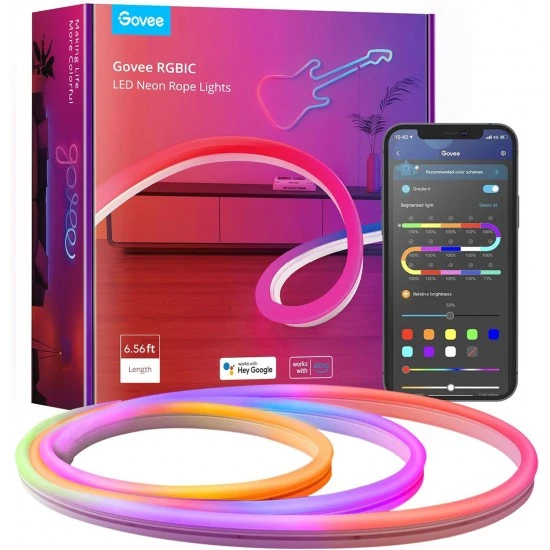 أضواء حبل نيون LED من GOVEE RGBIC الذكية للتحكم الصوتي والتطبيق - 16 مليون لون DIY - 3M