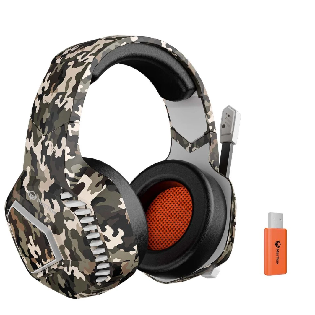 سماعة الألعاب Meetion BTH014 Surround Sound 2.4G اللاسلكية بتقنية البلوتوث والسلكية - أصفر
