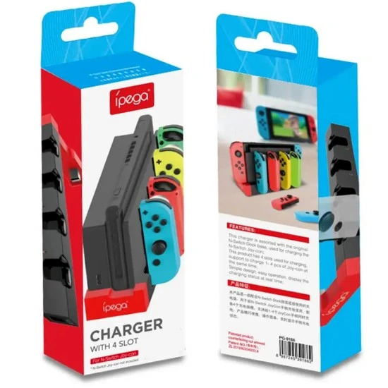 شاحن IPEGA مزود بـ 4 فتحات لجهاز Nintendo SWITCH JOYCON PG-9186 - أسود