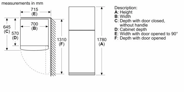 Top Mount Freezer-Fridge 70cm Serie 4 328Lit  Led S.Steel look