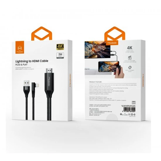 كابل MCDODO Lightning إلى HDMI للتوصيل والتشغيل بطول 2 متر يدعم دقة 4K فائقة الدقة
