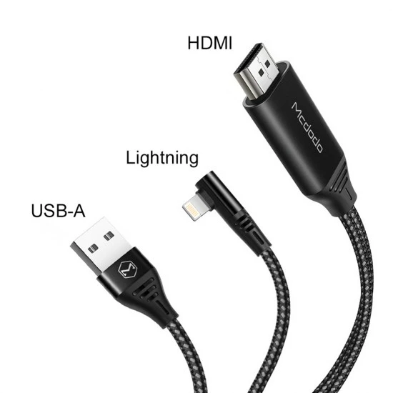 كابل MCDODO Lightning إلى HDMI للتوصيل والتشغيل بطول 2 متر يدعم دقة 4K فائقة الدقة