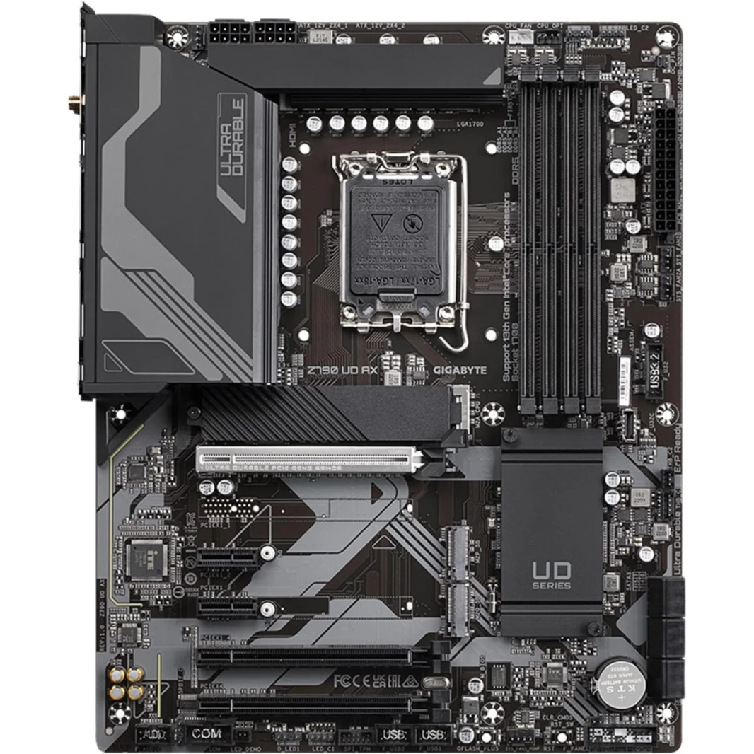 GIGABYTE Z790 UD AX (LGA 1700/ Intel/ Z790/ ATX/DDR5/ Triple M.2/ PCIe 5.0/ USB 3.2 Gen2X2 Type-C/ Intel Wi-Fi 6E/ 2.5GbE LAN/ PCIe EZ-Latch/ Multi-Key/ اللوحة الأم)