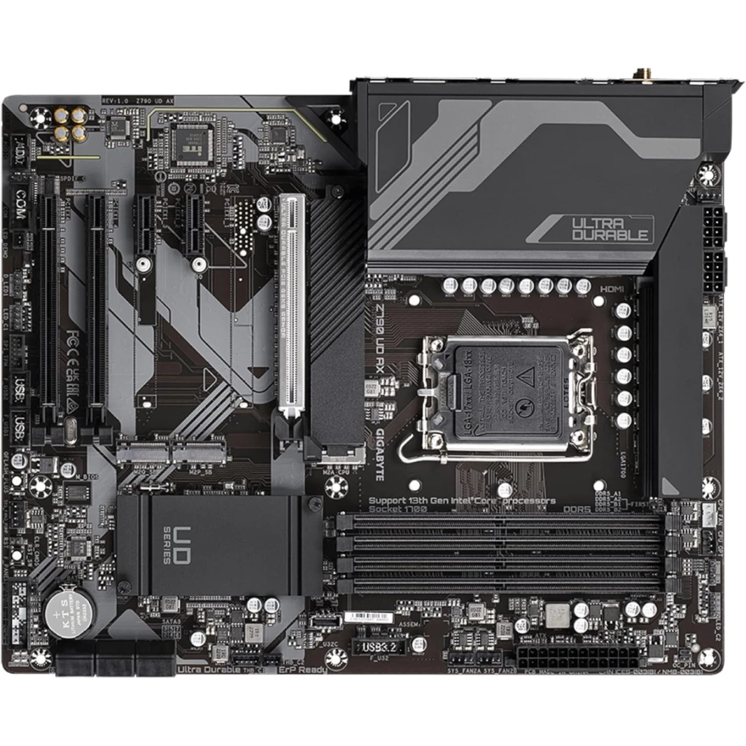 GIGABYTE Z790 UD AX (LGA 1700/ Intel/ Z790/ ATX/DDR5/ Triple M.2/ PCIe 5.0/ USB 3.2 Gen2X2 Type-C/ Intel Wi-Fi 6E/ 2.5GbE LAN/ PCIe EZ-Latch/ Multi-Key/ اللوحة الأم)