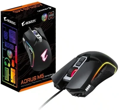 ماوس الألعاب GIGABYTE AORUS M5 RGB 16000 نقطة في البوصة 16.7 مليون بكسل قابل للتخصيص