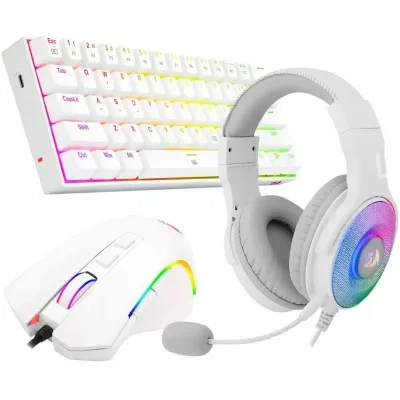 مجموعة REDRAGON S129W GAMING 3 في 1 (لوحة مفاتيح ميكانيكية K630 بمفاتيح حمراء + مجموعة تسخين Pandora 2 H350 + ماوس M607 Griffin) - أبيض