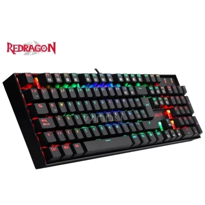 لوحة مفاتيح الألعاب الميكانيكية Redragon MITRA K551-1 بإضاءة خلفية RGB ولوحة مفاتيح سلكية - مفاتيح زرقاء