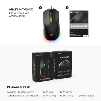 Fantech Phantom II VX6 Neon Macro Gaming Mouse BLACK