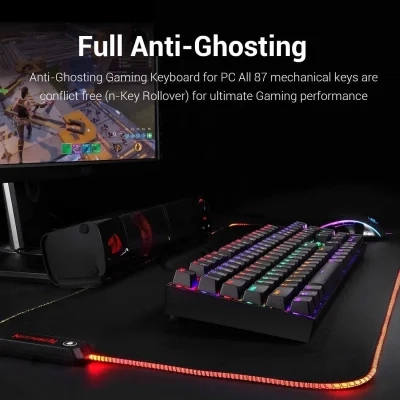 لوحة مفاتيح الألعاب الميكانيكية Redragon MITRA K551-1 بإضاءة خلفية RGB ولوحة مفاتيح سلكية - مفاتيح زرقاء