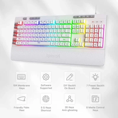 Redragon K512 Shiva RGB Backlit Multimedia Keys 6 Built-in Macro Keys – White
