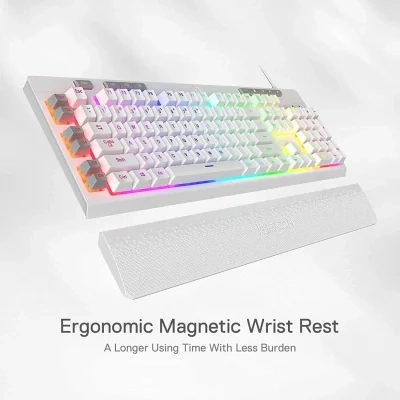 Redragon K512 Shiva مفاتيح الوسائط المتعددة ذات الإضاءة الخلفية RGB و6 مفاتيح ماكرو مدمجة - بيضاء