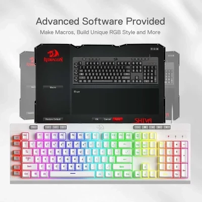 Redragon K512 Shiva مفاتيح الوسائط المتعددة ذات الإضاءة الخلفية RGB و6 مفاتيح ماكرو مدمجة - بيضاء