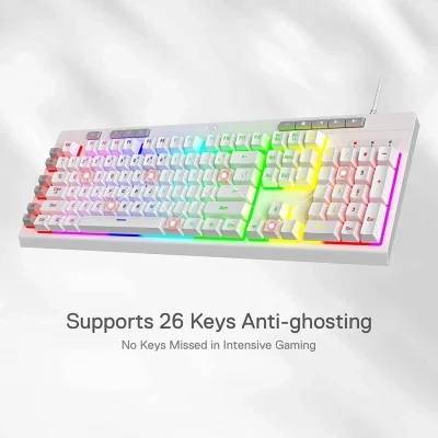Redragon K512 Shiva مفاتيح الوسائط المتعددة ذات الإضاءة الخلفية RGB و6 مفاتيح ماكرو مدمجة - بيضاء
