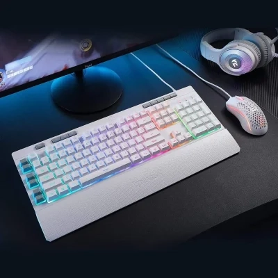 Redragon K512 Shiva مفاتيح الوسائط المتعددة ذات الإضاءة الخلفية RGB و6 مفاتيح ماكرو مدمجة - بيضاء