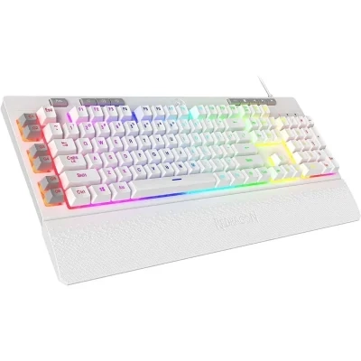 Redragon K512 Shiva مفاتيح الوسائط المتعددة ذات الإضاءة الخلفية RGB و6 مفاتيح ماكرو مدمجة - بيضاء