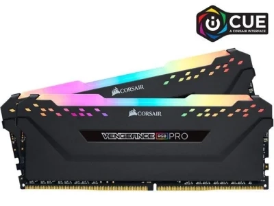 مجموعة ذاكرة CORSAIR VENGEANCE® RGB PRO سعة 16 جيجابايت (2 × 8 جيجابايت) DDR4 RAM 3000 ميجا هرتز CL15 — باللون الأسود