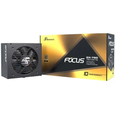 مروحة Seasonic FOCUS GX-750 750W 80+ Gold ذات التحكم الكامل في المروحة بدون مروحة وصامتة