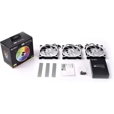 مروحة LIAN LI Bora Digital Series RGB 120mm ARGB LED PWM، مجموعة من 3 مراوح - إطار (فضي، أسود، رمادي فضائي)
