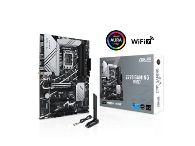 اللوحة الأم ASUS Z790 GAMING WIFI7 LGA 1700 ATX مع PCIe 5.0، وثلاث فتحات M.2، و14+1 DrMOS، وDDR5، وWIFI 7، وRealtek 1Gb LAN، وHDMI TM، وUSB 3.2 Gen 2×2 Type-C، ومنفذ USB 3.2 Gen 1 Type-C أمامي، وThund