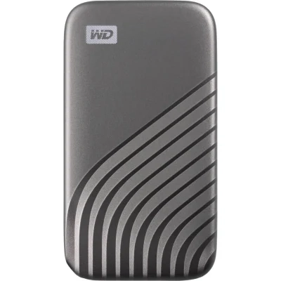 قرص صلب محمول My Passport SSD بسعة 2 تيرابايت ومنفذ USB 3.2 بسرعة تصل إلى 1050 ميجابايت/ثانية، باللون الرمادي