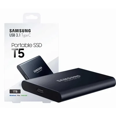 سامسونج T5 SSD محمول خارجي بسعة 1 تيرابايت بمنفذ USB 3.1 Type C من الجيل الثاني - أسود