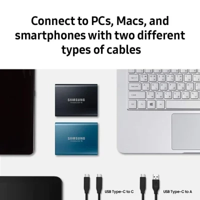 سامسونج T5 SSD محمول خارجي بسعة 1 تيرابايت بمنفذ USB 3.1 Type C من الجيل الثاني - أسود