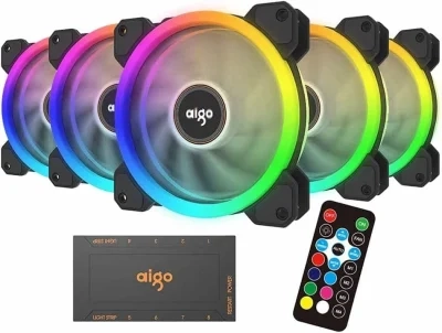 مجموعة Aigo DR12 5IN1 120 مم مروحة حلقية RGB مزدوجة LED قابلة للتعديل ذات لون هادئ وتدفق هواء عالي ومروحة تبريد وحدة المعالجة المركزية وهيكل الكمبيوتر