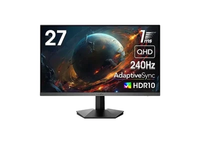 شاشة كمبيوتر KOORUI GN05 مقاس 27 بوصة بدقة QHD 2560 × 1440 وتردد 240 هرتز وتقنية HDR10