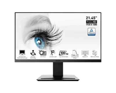 شاشة MSI PRO MP223 LCD عالية الدقة مقاس 21.45 بوصة للمكتب - 1920 × 1080، 100 هرتز، شاشة صديقة للعين، قابلة للتركيب على VESA، تدعم مجموعة العرض، قابلة للتعديل والإمالة