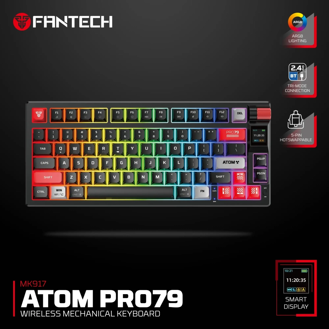 لوحة مفاتيح ميكانيكية لاسلكية للألعاب FANTECH MK917 ATOM PRO79 - سوداء