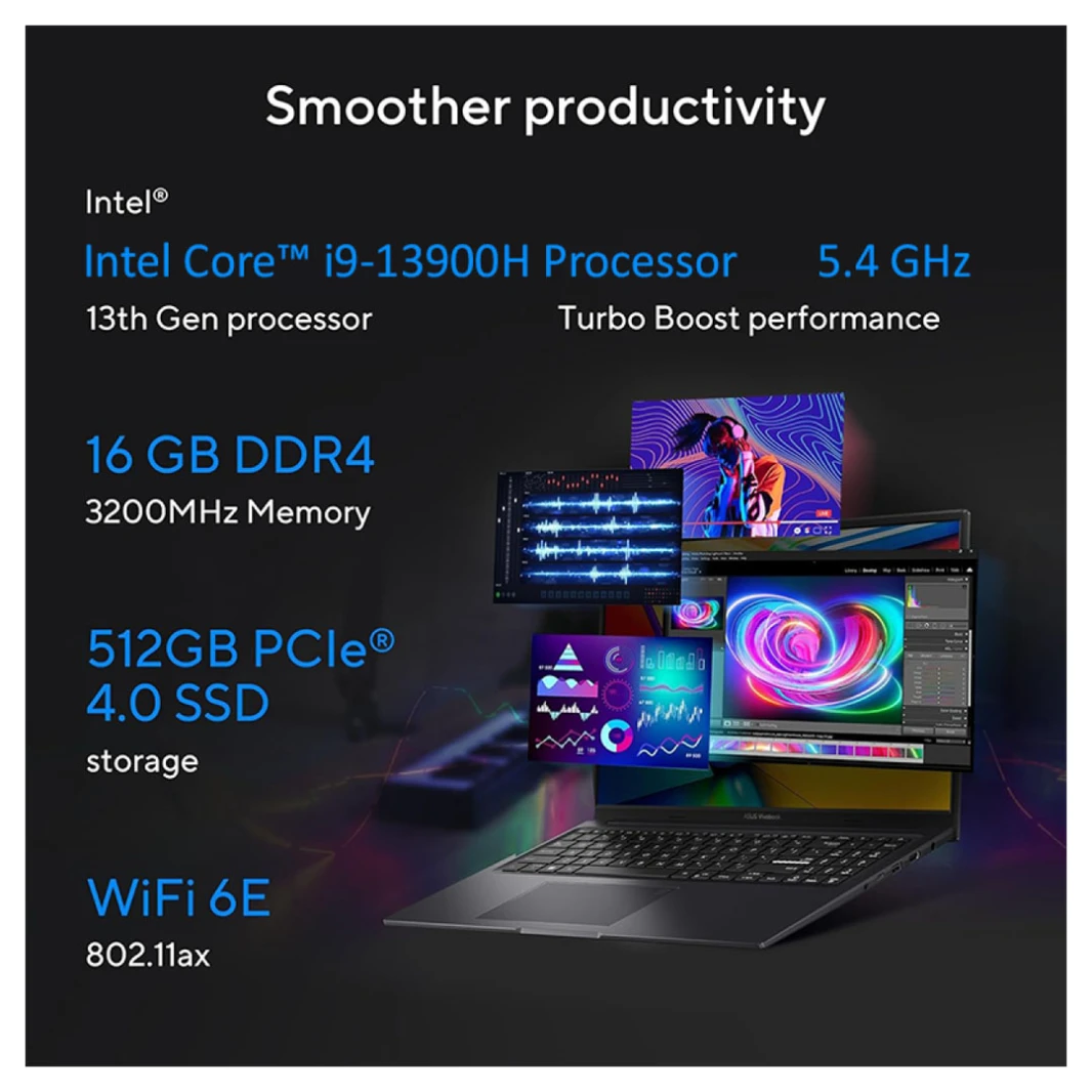 لاب توب ASUS Vivobook 16X Creator Series - معالج Intel Core i9-13900H، 14 نواة، NVIDIA GeForce RTX 4050 6GB GDDR6، شاشة 16.0 بوصة FHD+ 144Hz، أسود