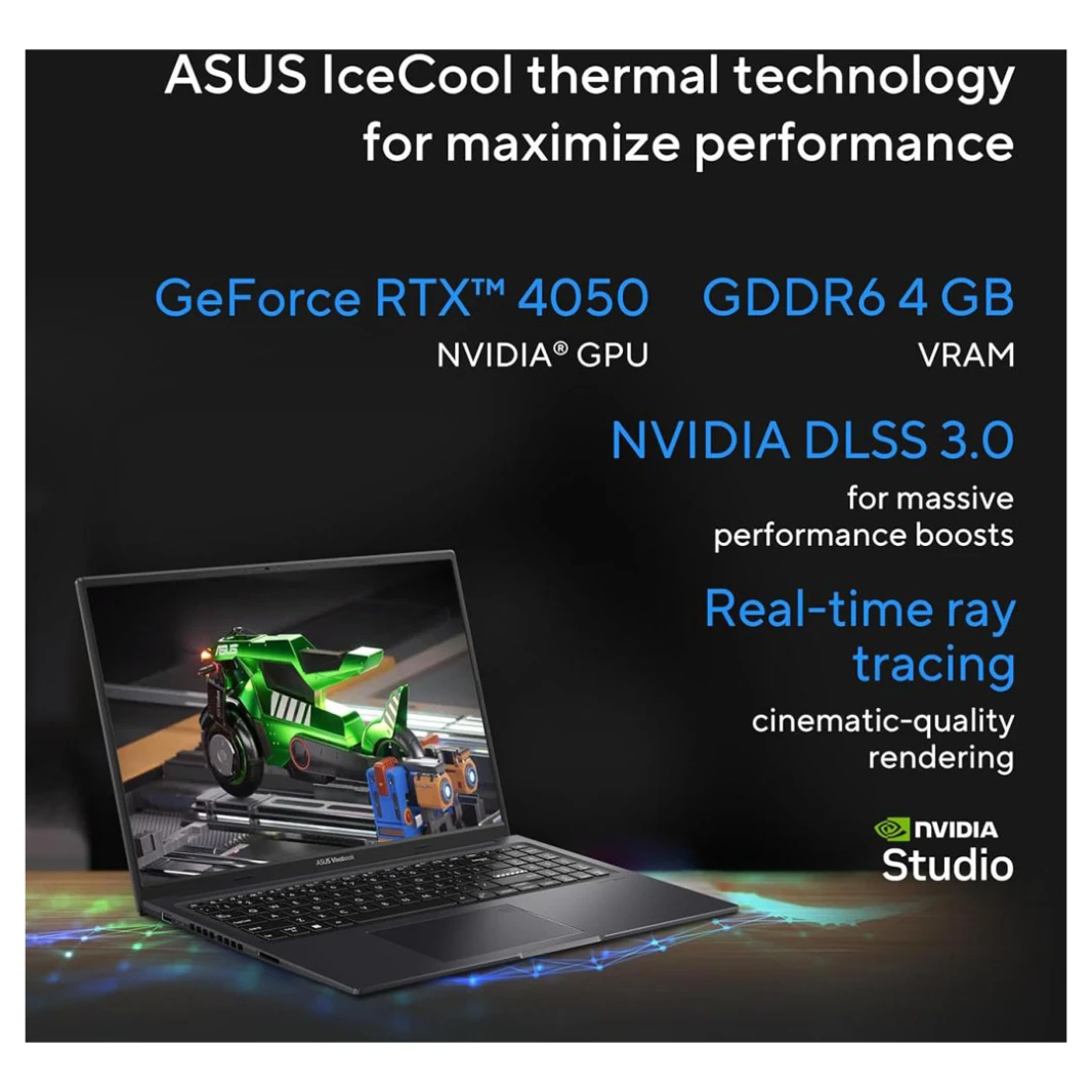 لاب توب ASUS Vivobook 16X Creator Series - معالج Intel Core i9-13900H، 14 نواة، NVIDIA GeForce RTX 4050 6GB GDDR6، شاشة 16.0 بوصة FHD+ 144Hz، أسود