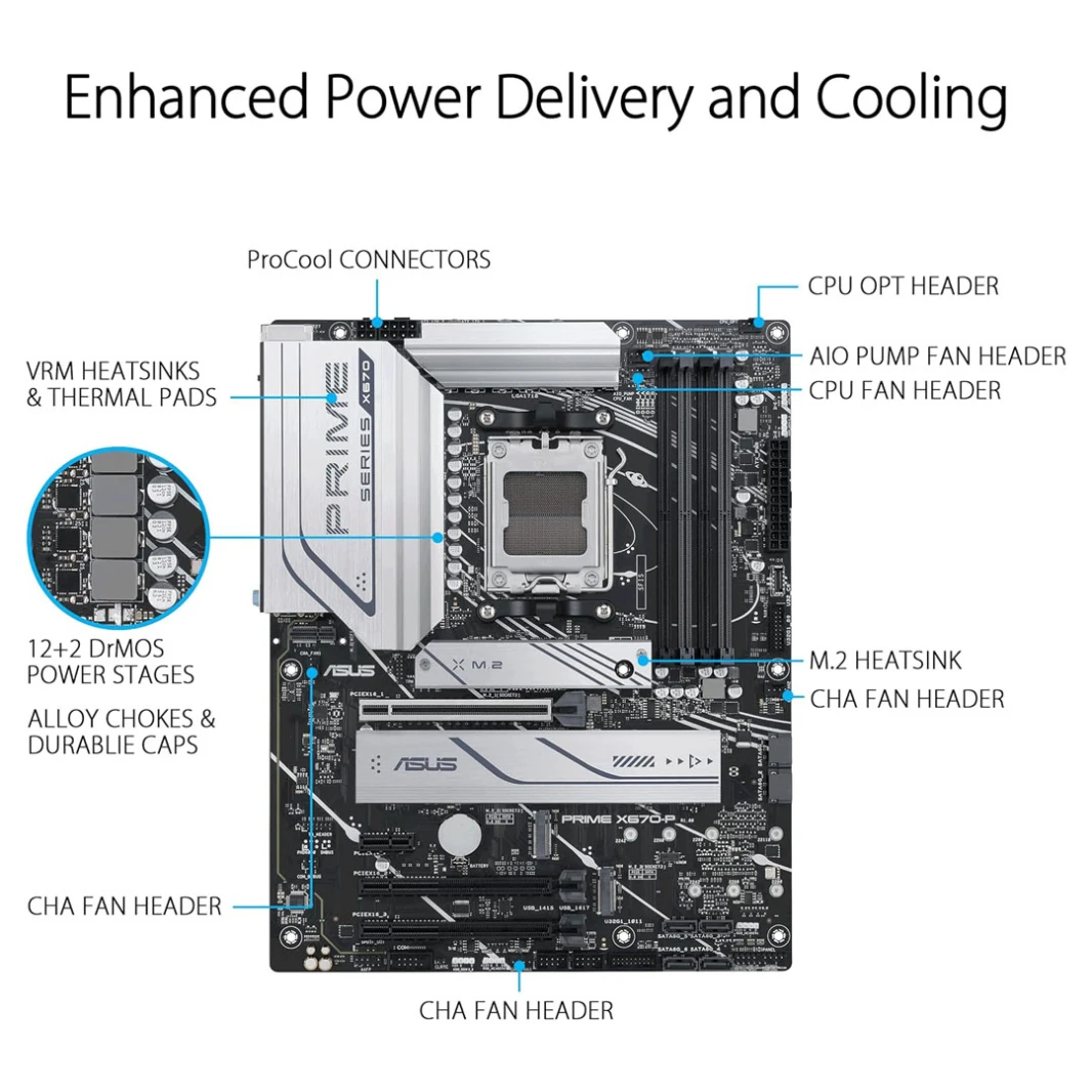 لوحة أم Asus Prime X670-P AMD X670 Socket AM5 ATX DDR5-SDRAM