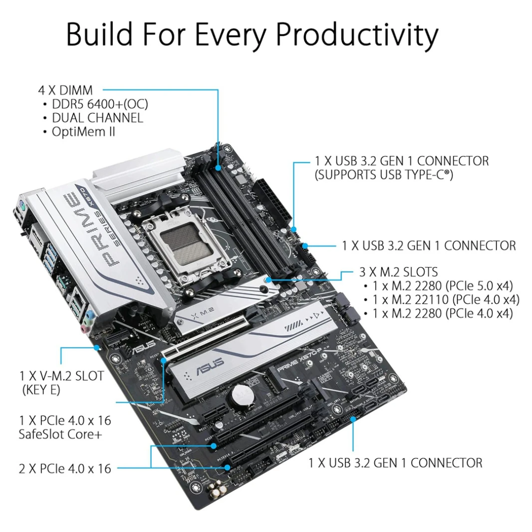 لوحة أم Asus Prime X670-P AMD X670 Socket AM5 ATX DDR5-SDRAM