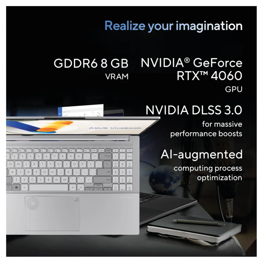 ASUS Vivobook Pro 15 OLED Laptop - AI Ready, 15.6" 3K 120Hz OLED, Intel Core Ultra 7 155H, NVIDIA GeForce RTX 4060, 1TB SSD, Windows 11 Home, Cool Silver
