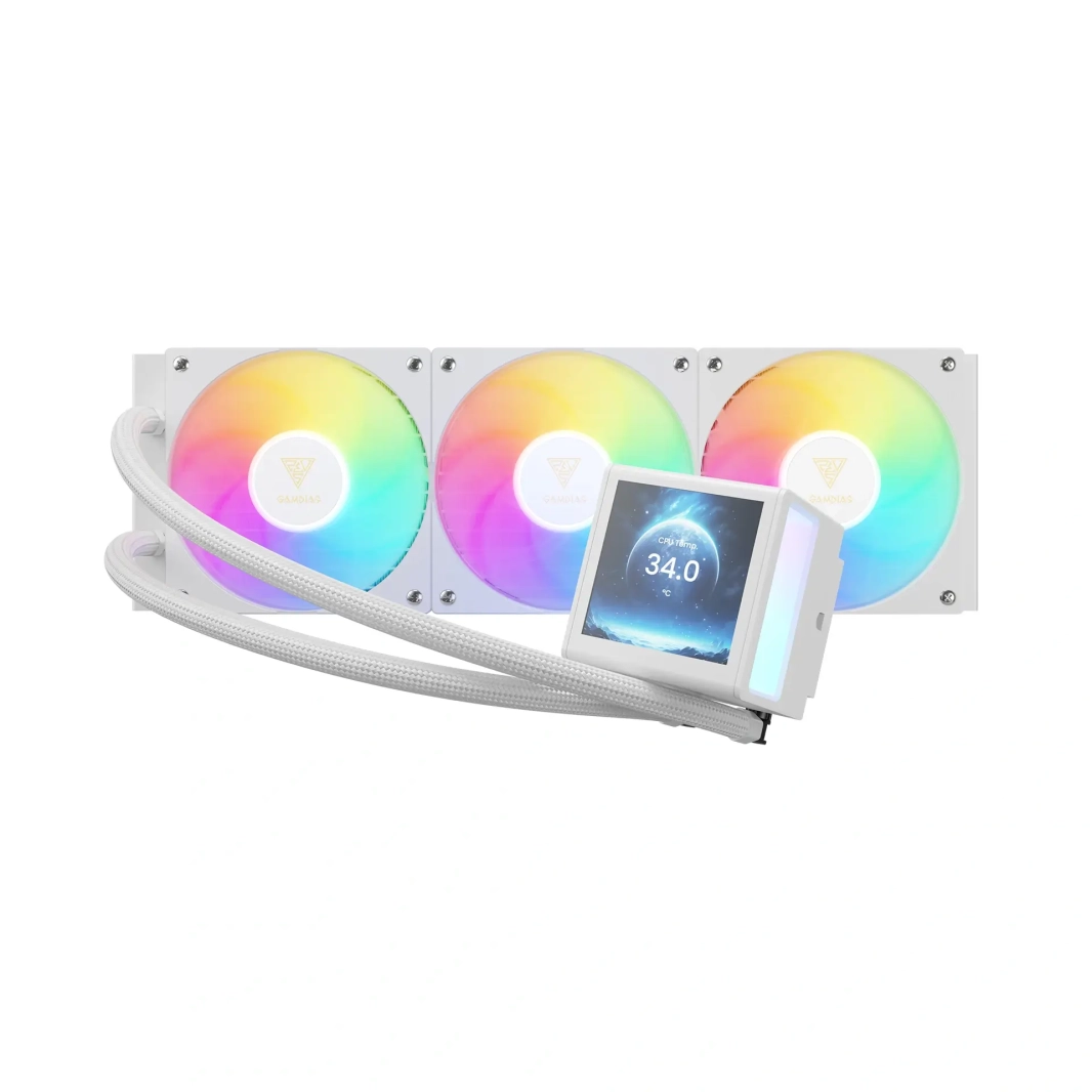 مبرد سائل وحدة المعالجة المركزية GAMDIAS CHIONE P5-360 ARGB باللون الأبيض - شاشة IPS LCD
