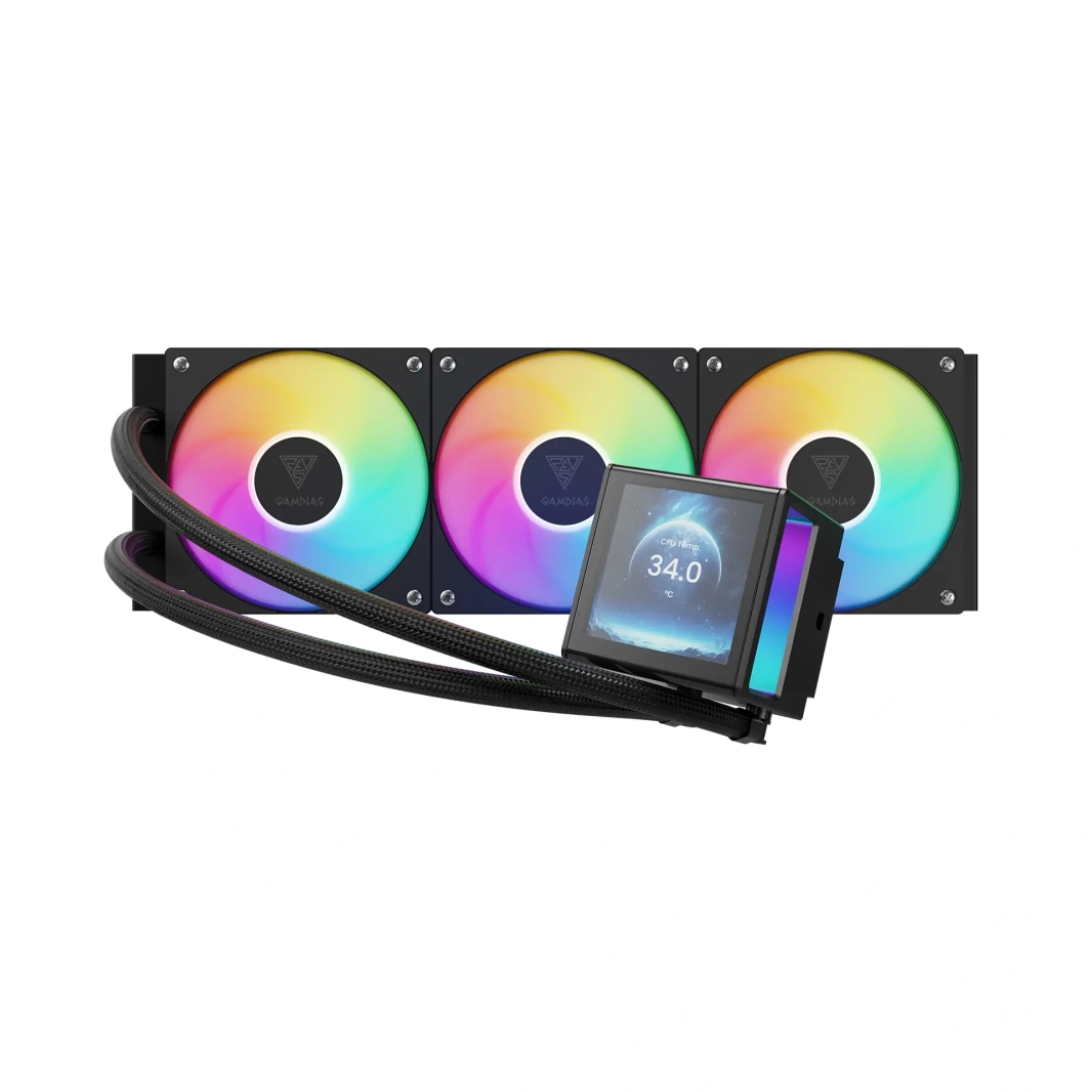 مبرد سائل لوحدة المعالجة المركزية GAMDIAS CHIONE P5-360 ARGB باللون الأسود - شاشة IPS LCD