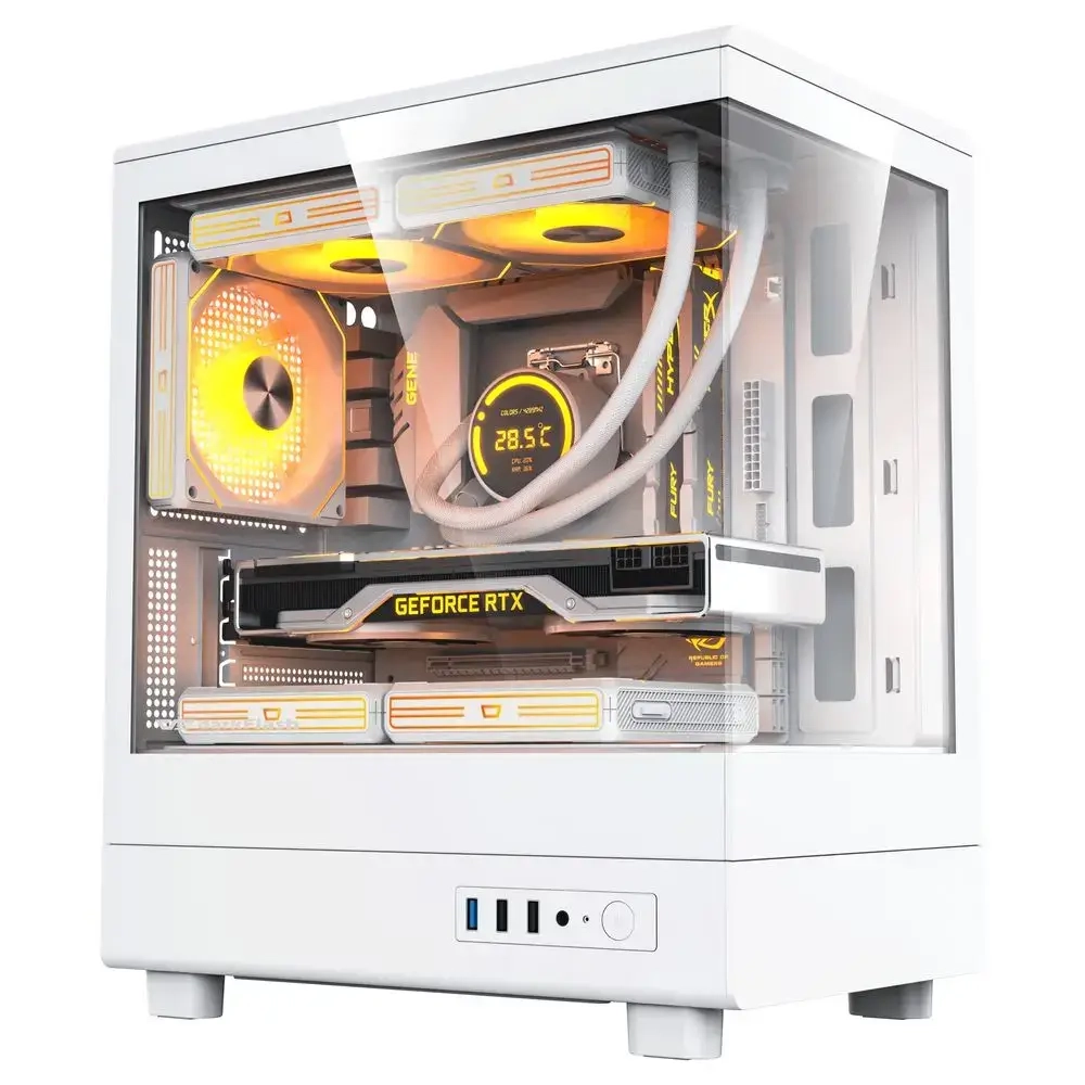 علبة ألعاب كمبيوتر DARKFLASH DB330M M-ATX PANORAMIC ROOM مع 3 مراوح ARGB - بيضاء
